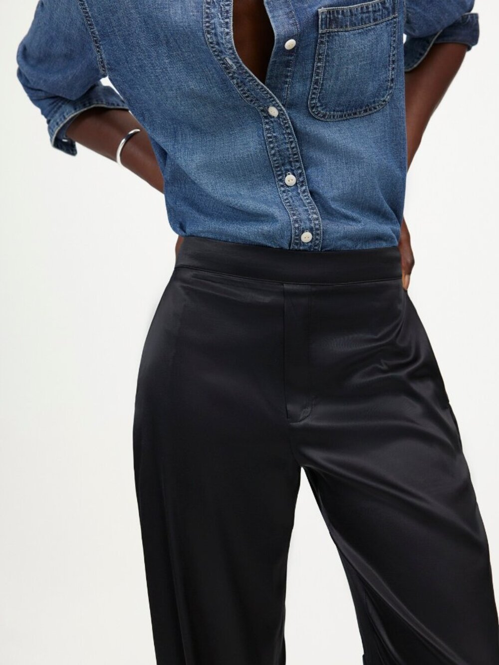 MADEWELL S True Black Pull-On Straight Pants in Stretch Satin
